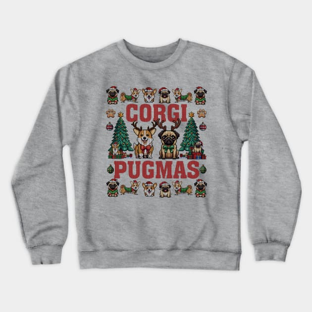 Dog Lover Corgi Pug Corgi Pugmas Merry Christmas Dog Ugly Christmas Sweater Party Crewneck Sweatshirt by TeeCreations